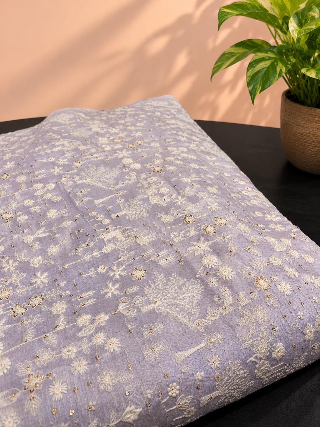 Heavy embroidery on Tusser silk