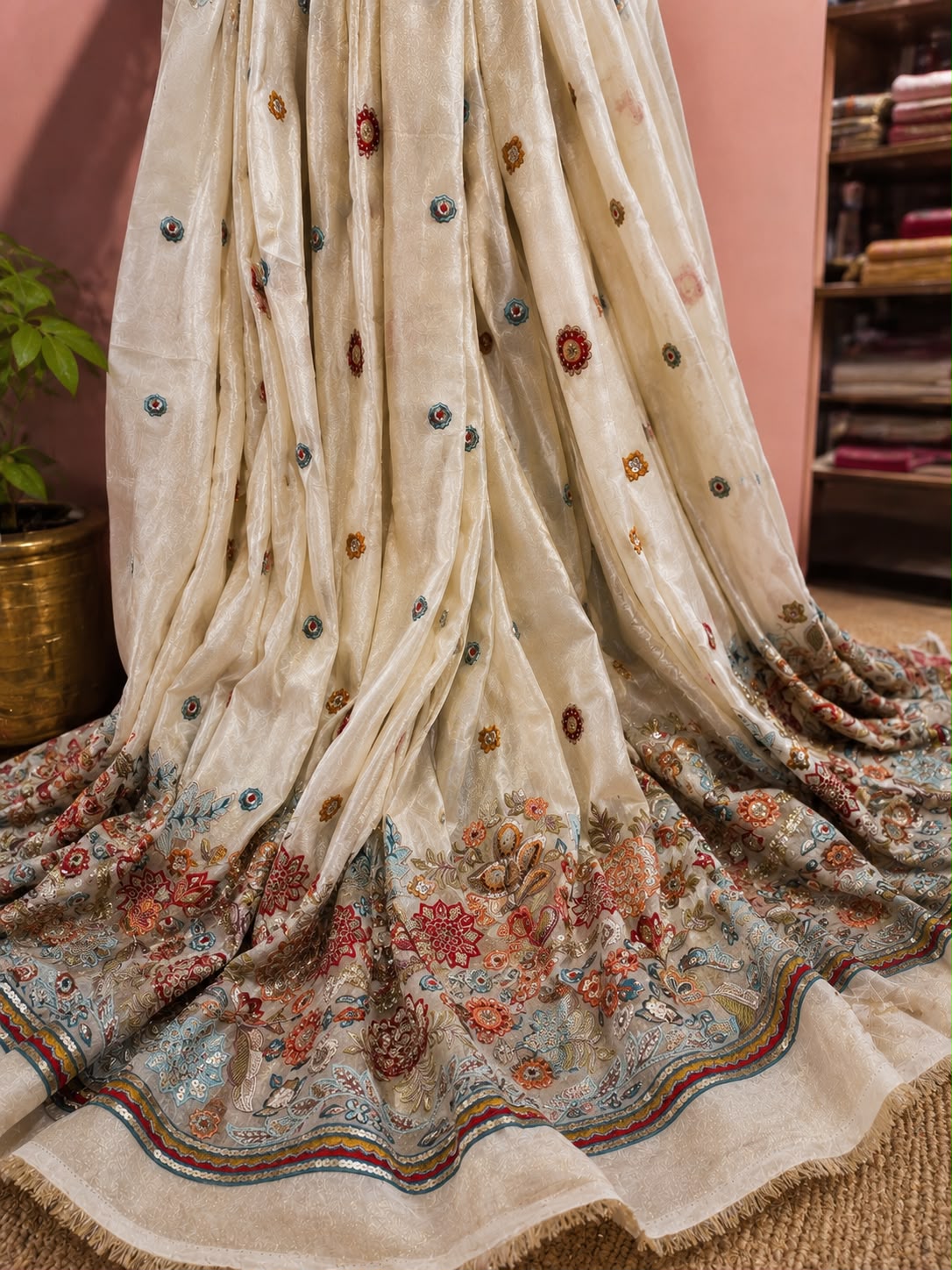 Pure Tissue Zari Embroidery Fabric - 56"