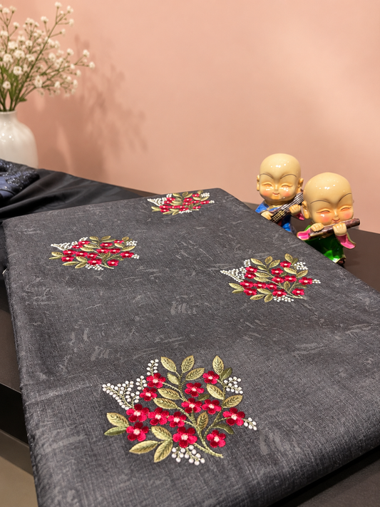 Floral embroidery denim