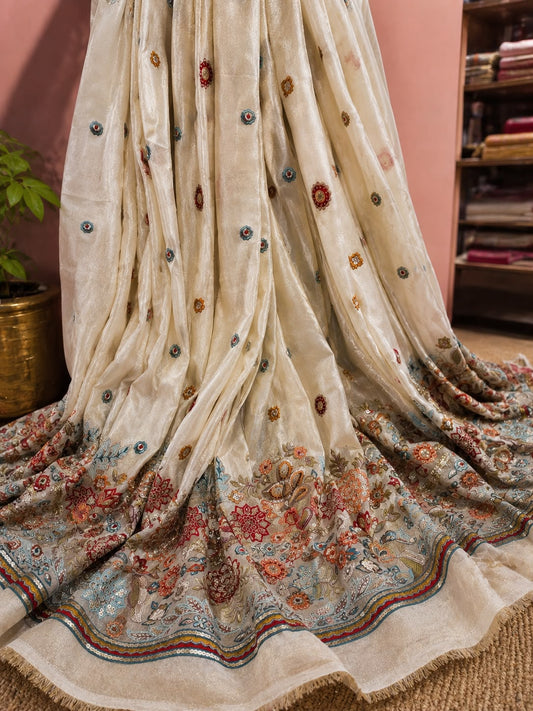 Pure Tissue Zari Embroidery Fabric - 56"
