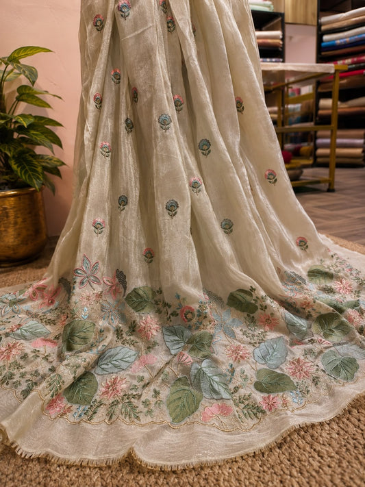 Tissue Zari Embroidery Fabric with Scalloped Border - 56"