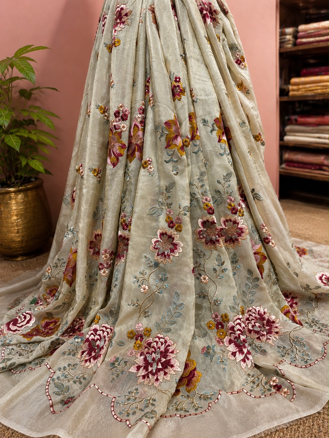 Floral Tissue Embroidery Fabric